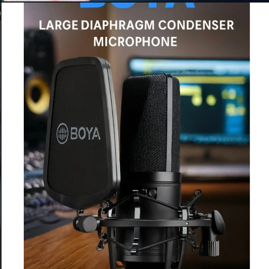 BOYA large diaphragm condenser mic — studio-grade sound.